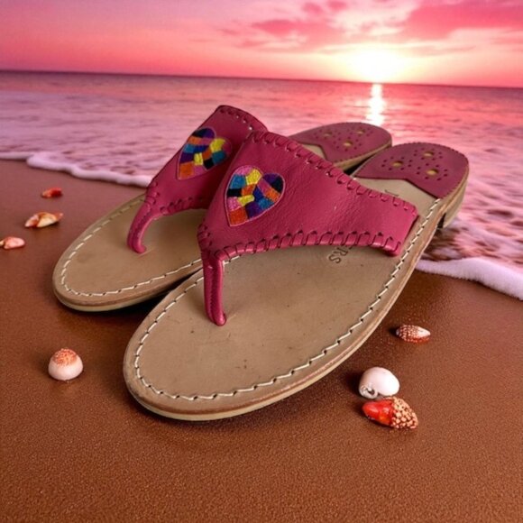 JACK ROGERS Patchwork Pink Leather Heart Sandals Size 9 - Picture 1 of 7